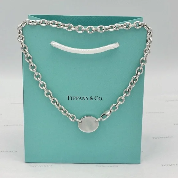 Tiffany & Co Return to Tiffany Oval Tag Choker Necklace Sterling Silver Gift Box - Picture 3 of 14